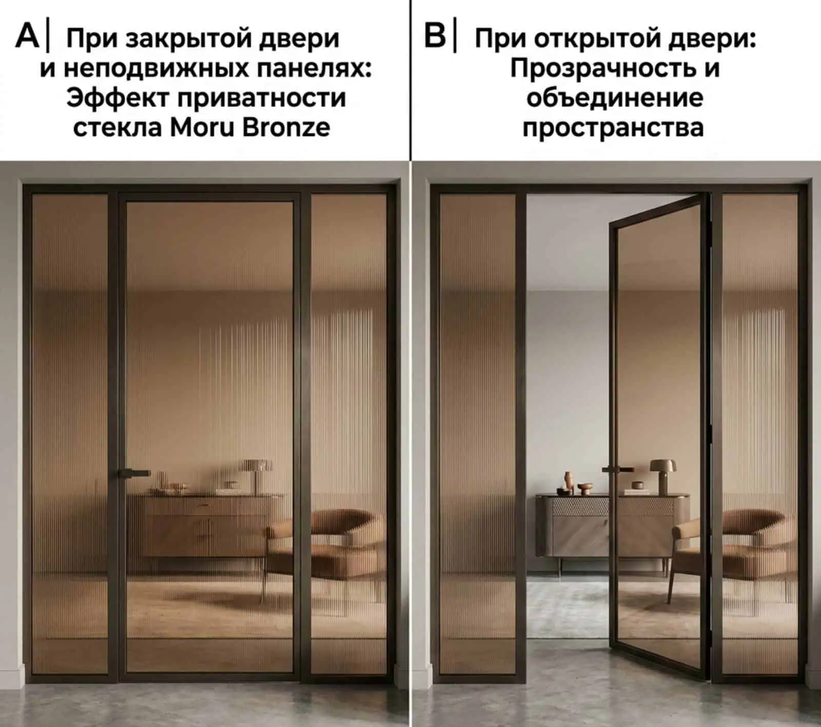 Рифлёное стекло MORU Bronze в интерьере